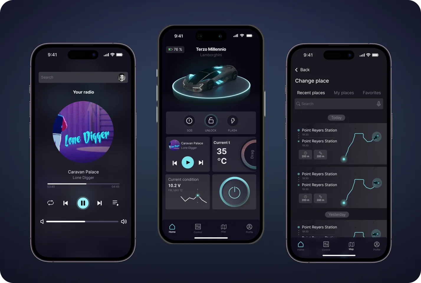Control Car App Phone Mockups