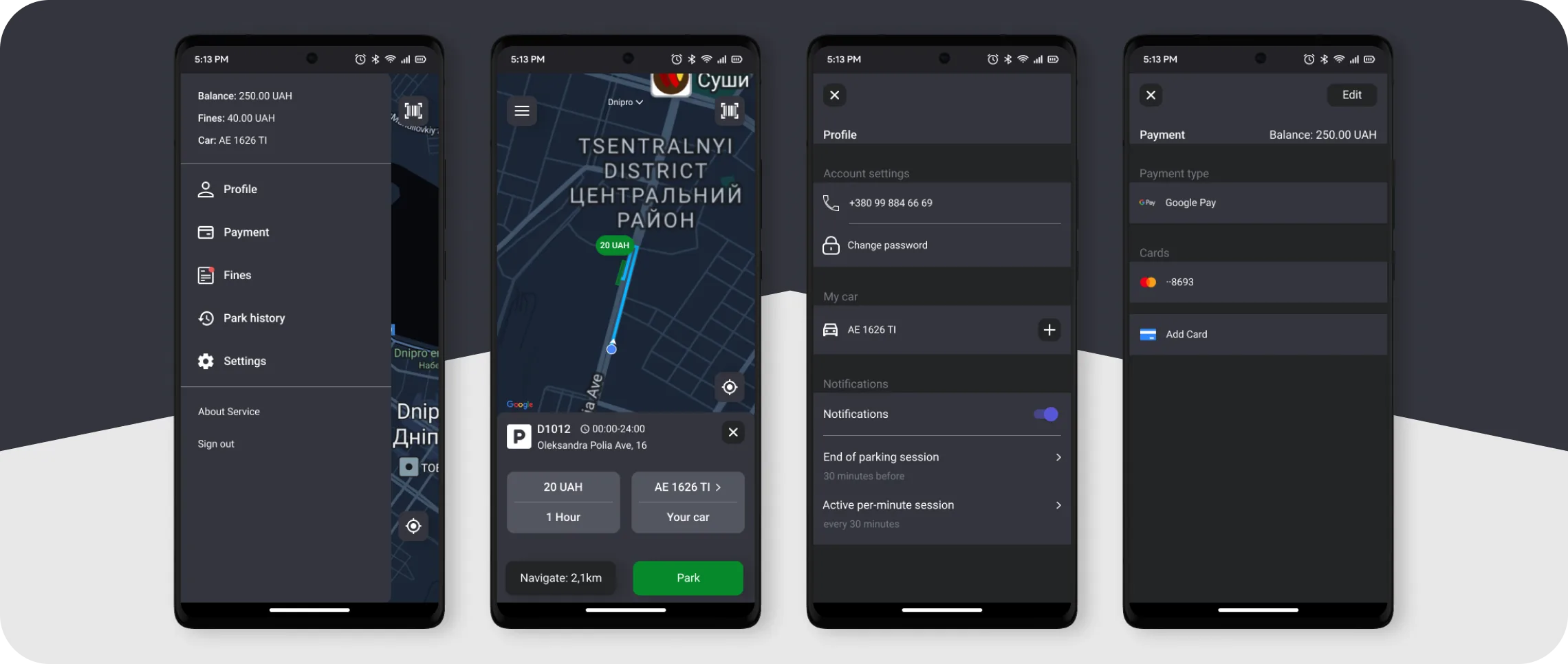 Parkly App Map & Setup Screens